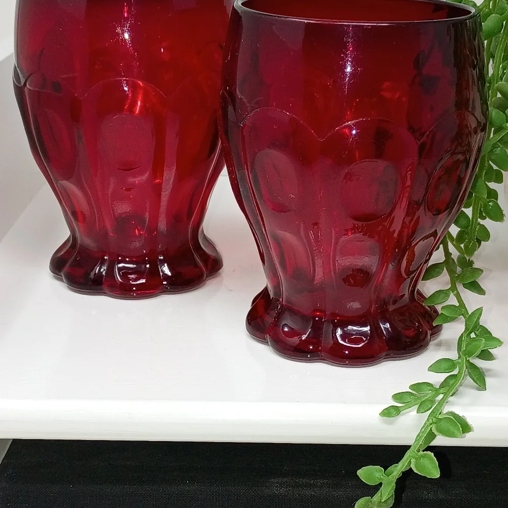 Fenton Ruby Red Glasses – Set of 2 Vintage Thumbprint Tumblers